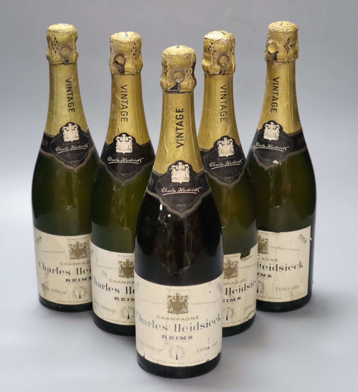 Five bottles of Charles Heidsieck 1964 vintage champagne